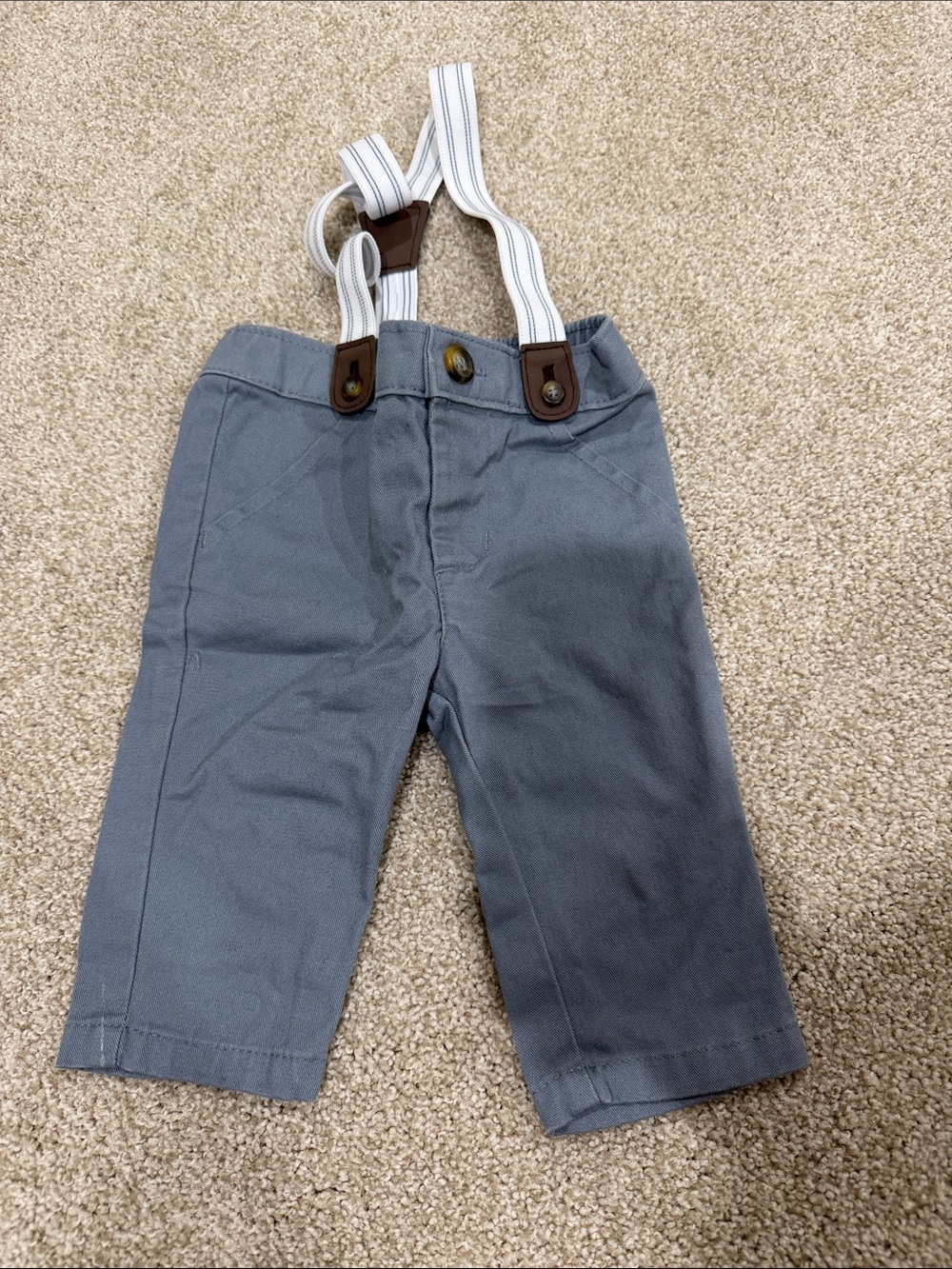 Carter's Steel Gray Pants with White Striped Suspenders